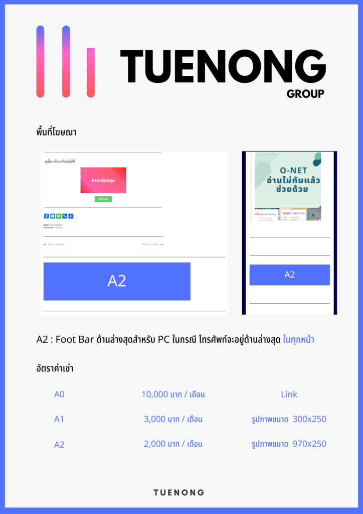 ลงโฆษณา บนเว็บไซต์ Tuenongfree - Tuenongfree